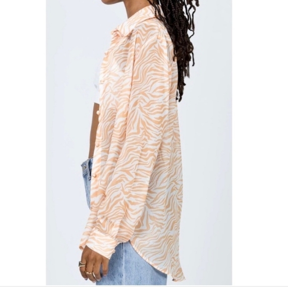 Princess Polly Ziggy Shirt Size 8 Orange White Sheer Zebra Print Blouse - Picture 6 of 9